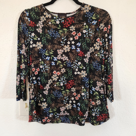 J. Jill Tops - J. Jill Spring Black Floral Print Women's Top Stretchy T Shirt Boho Cottagecore